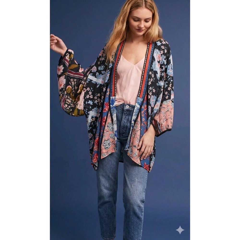 Anthropologie Bl-nk Indie Boho Chic Kimono Patchwork Floral Lightweight One Size